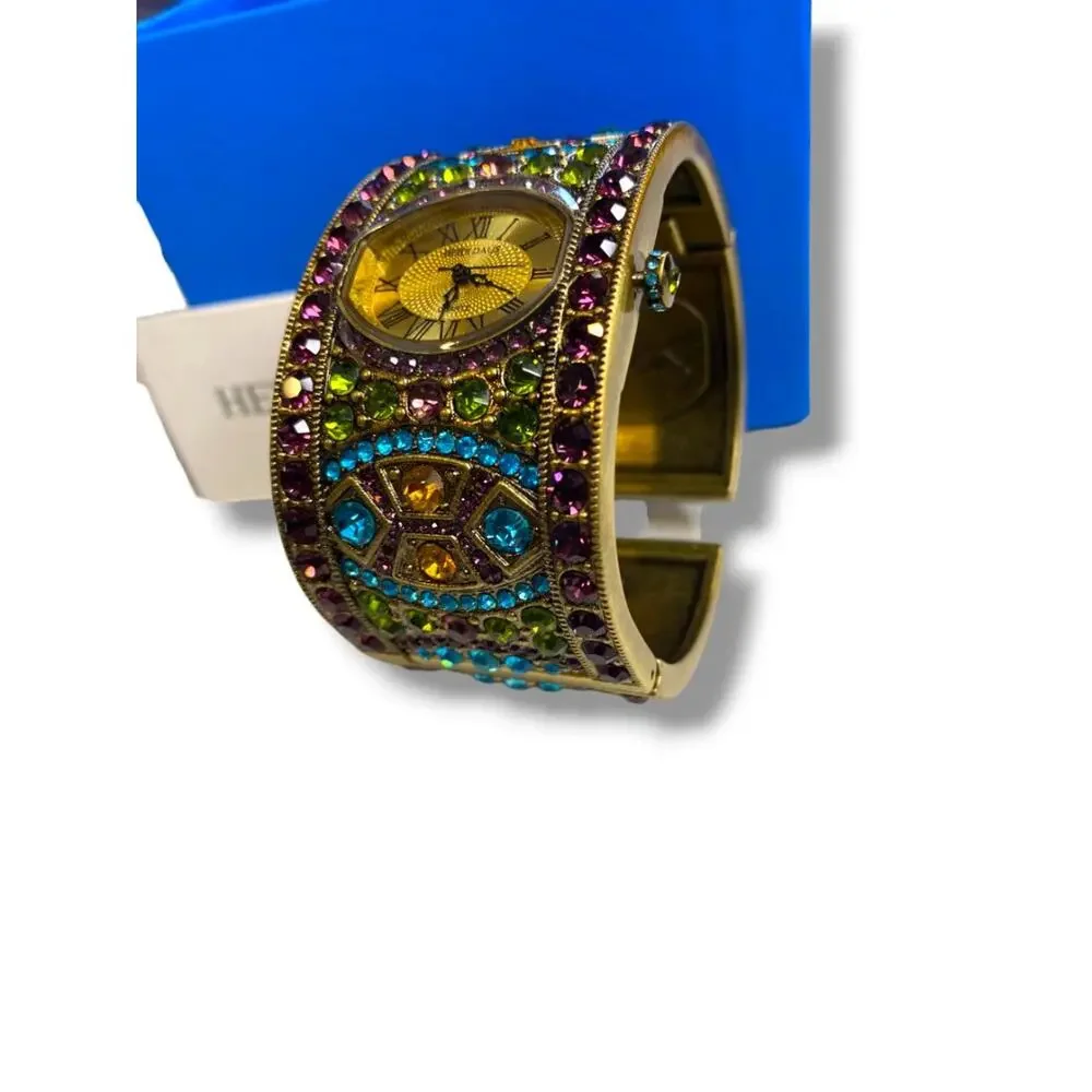 Heidi Daus Divinely Deco Cuff Bangle Watch Pave Crystal Working Multicolor